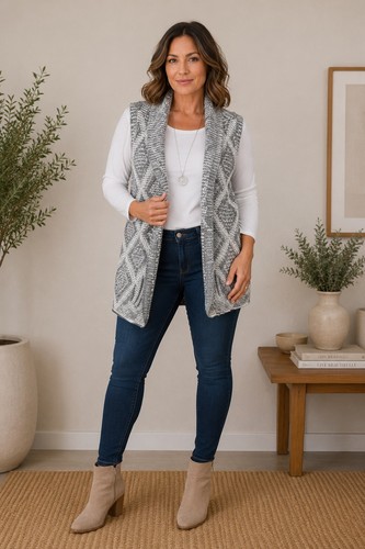 Greige chunky knit sleeveless - greige,